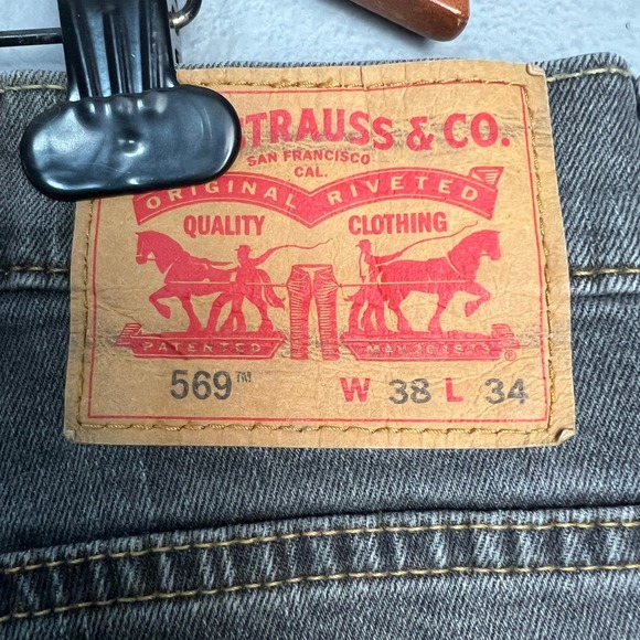 Levi's 569 Loose Straight Y2K‎ Baggie Jeans Gray Wash Denim Pants Men's W38 L34 - Picture 2 of 10